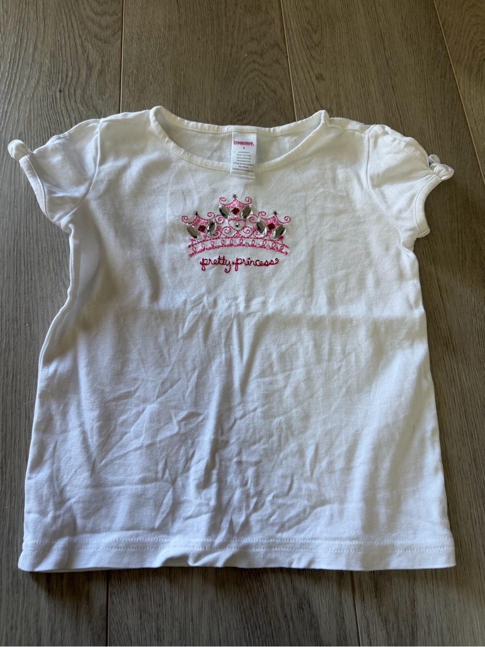 Gymboree White Tee with Pink Crown & 'Pretty Princess' Embroidery